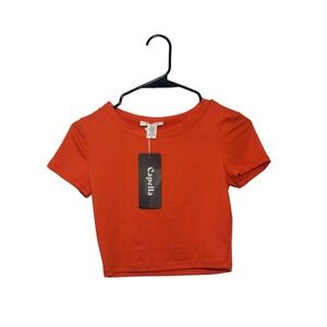 Capella Apparel Athleisure Orange Short Sleeve Crew Neck Crop Top Size Small NWT